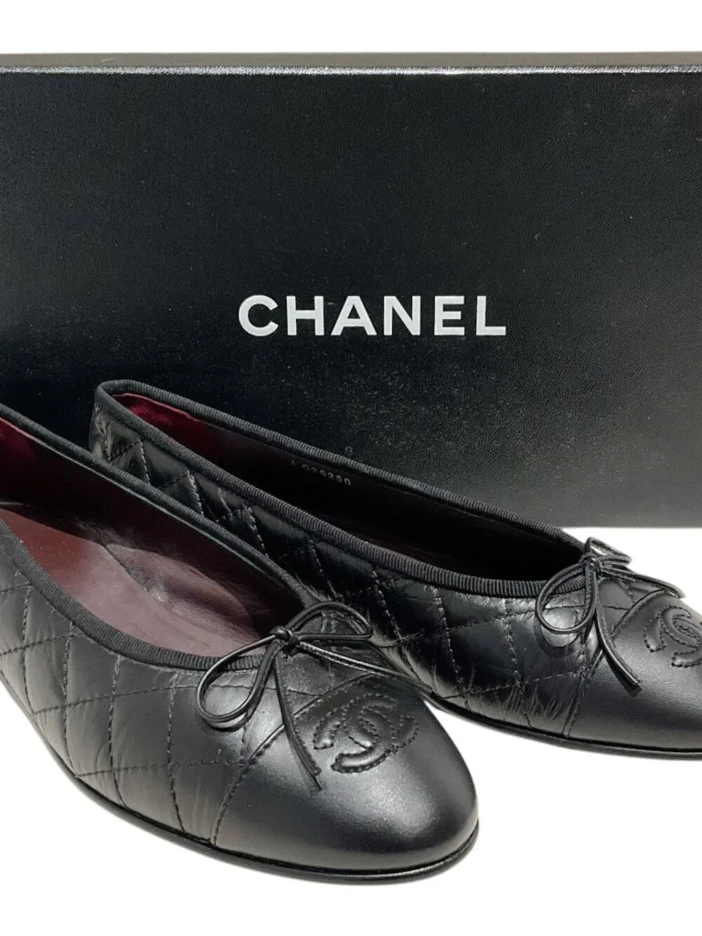 Chanel Black Aged Calfskin Ballet Flats
